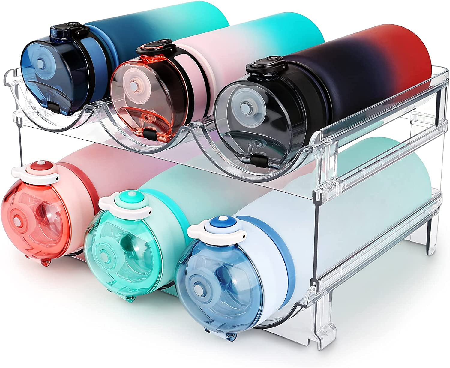 Maximize Your Space with Stackable Water Bottle Organizer - 2 Pack Cabinet Storage Rack