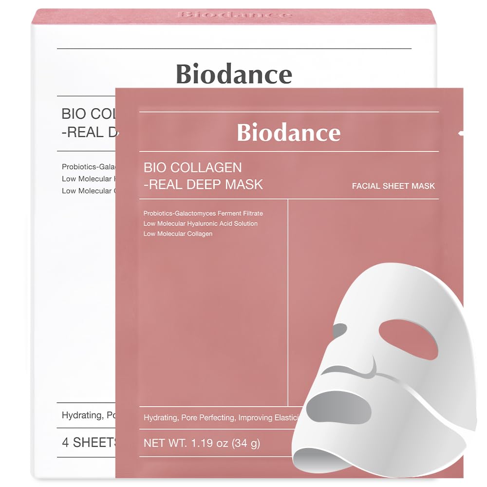 Bio-Collagen Deep Hydrating Overnight Hydrogel Mask, Pore Minimizing and Elasticity Enhancing, 34g x 4 Each