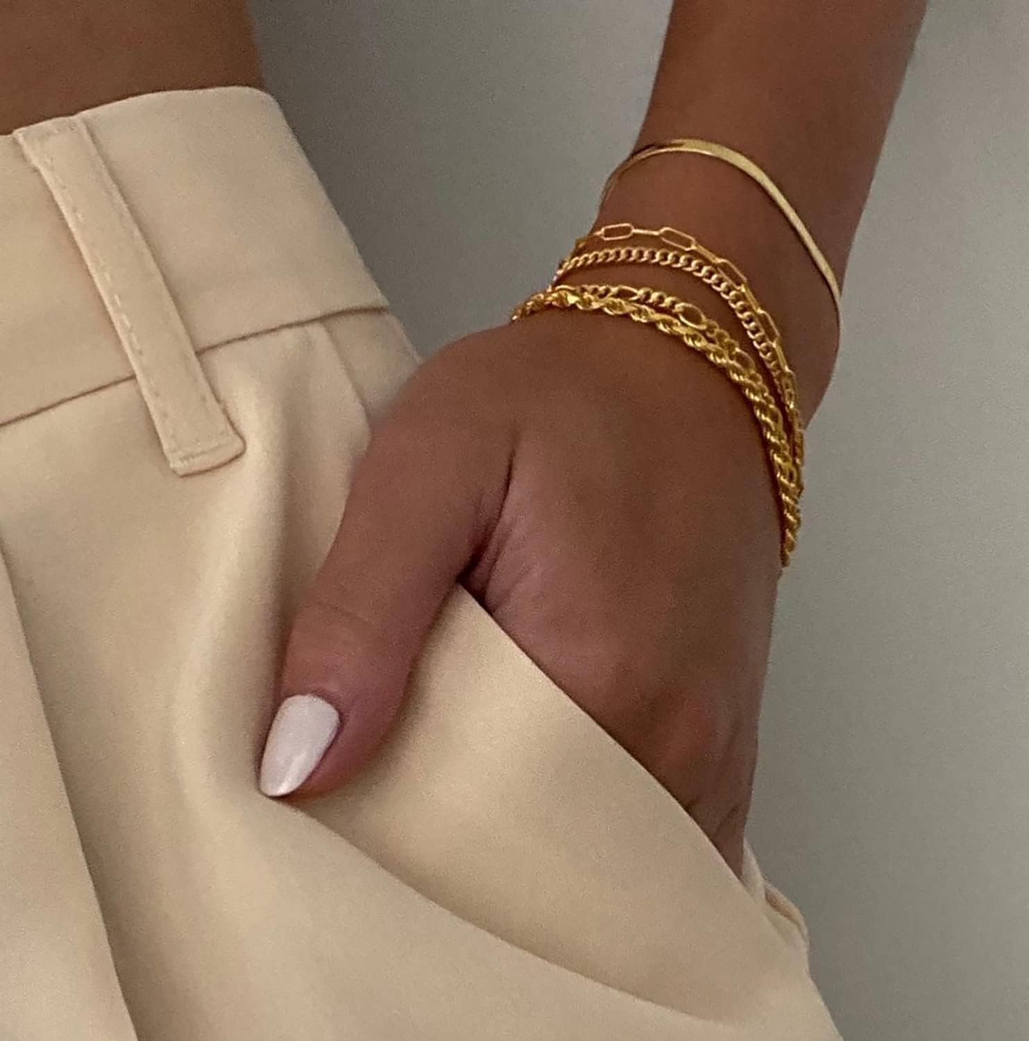 Trendy Waterproof 14K Gold Bracelets for Women - Dainty Stackable Cuban Link & Paperclip Chain Jewelry Set - Perfect Fashion Accessories & Gifts!