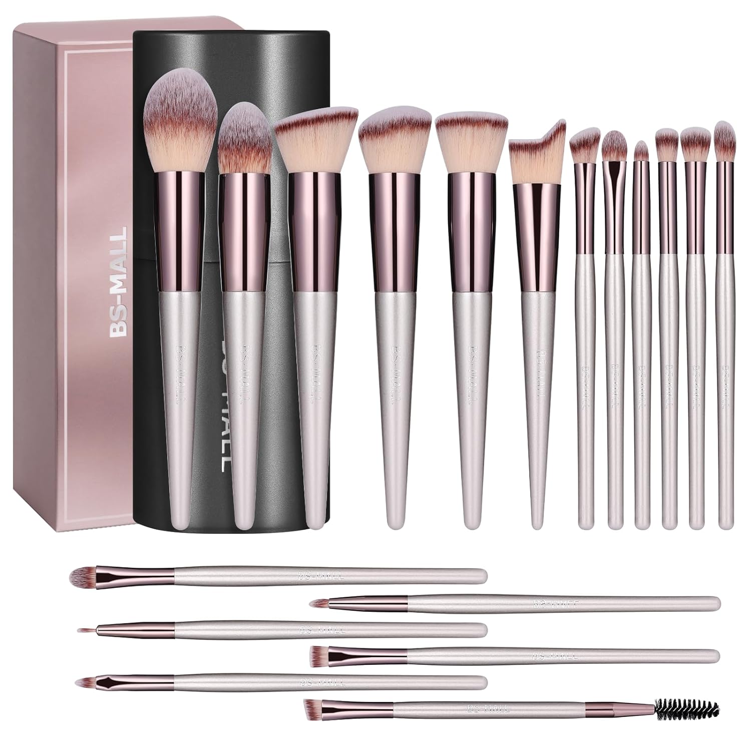 Premium 18-Piece Makeup Brush Set with Synthetic Fibers for Foundation, Powder, Concealers, Eye Shadows, and Blush, Featuring a Black Storage Case