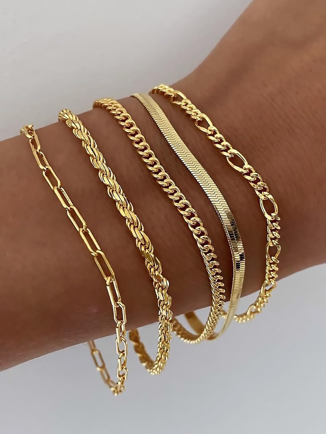Trendy Waterproof 14K Gold Bracelets for Women - Dainty Stackable Cuban Link & Paperclip Chain Jewelry Set - Perfect Fashion Accessories & Gifts!
