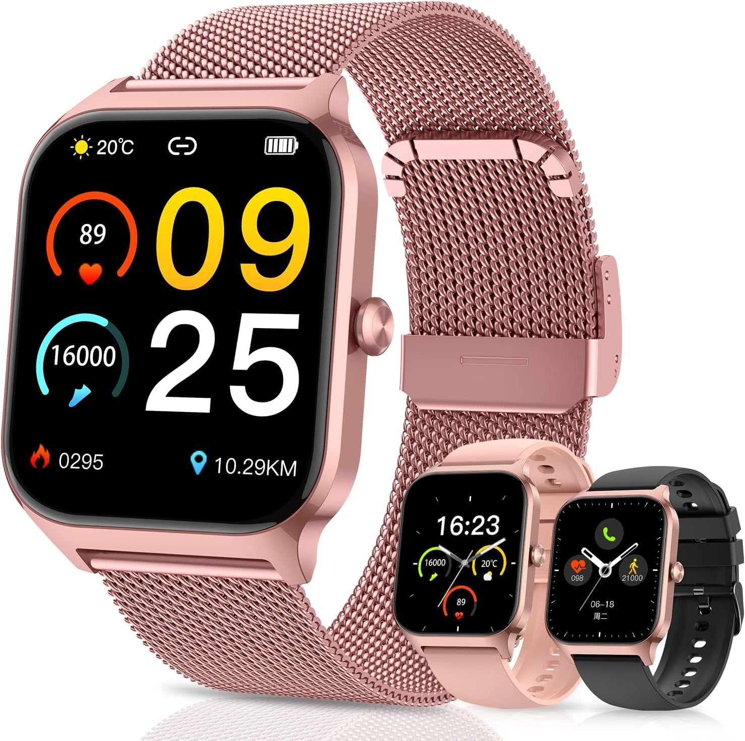 Stylish Rose Gold Smart Watch for Women - Fitness Tracker, Call & Message Notifications, Waterproof, Heart Rate Monitor, Compatible with Android & iPhone