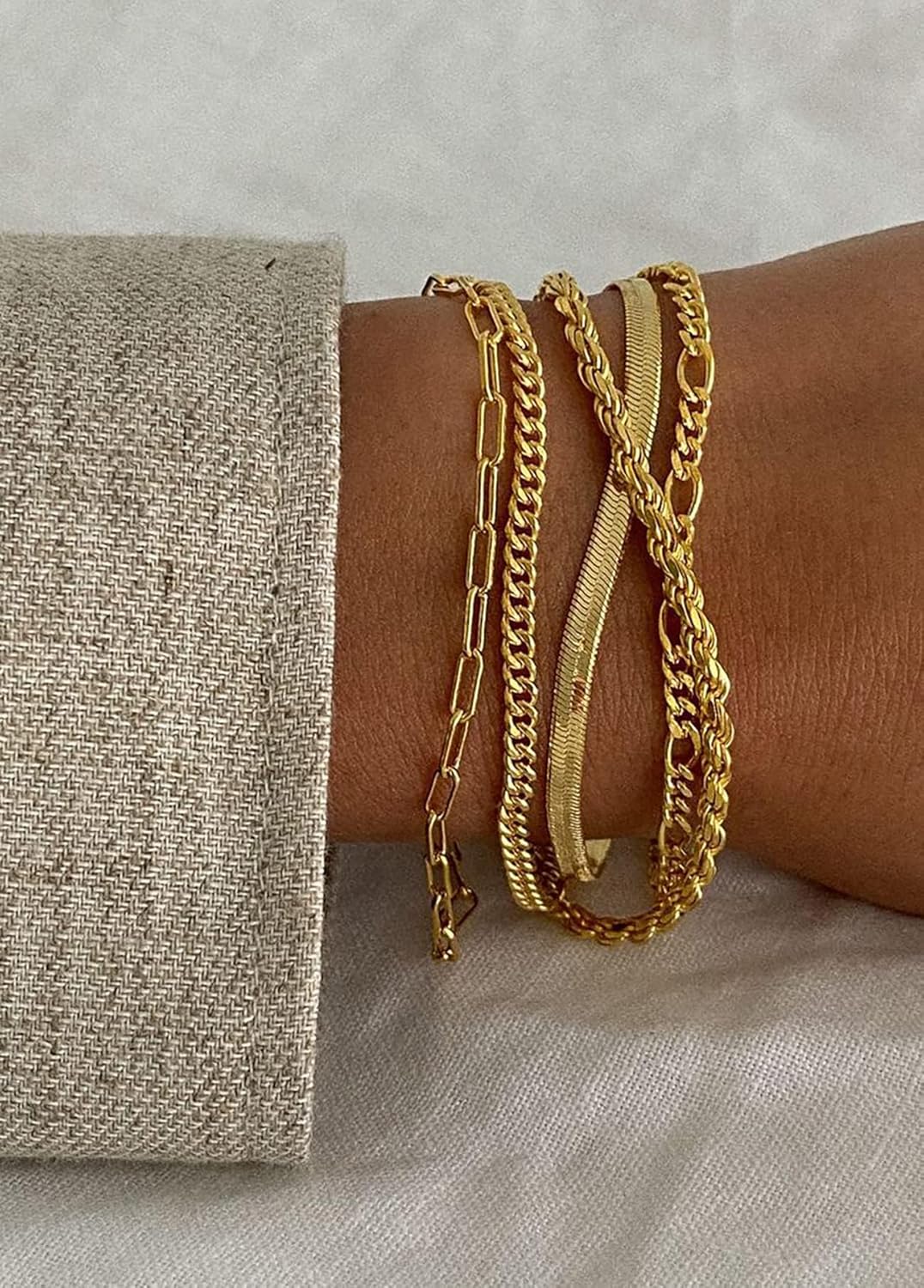 Trendy Waterproof 14K Gold Bracelets for Women - Dainty Stackable Cuban Link & Paperclip Chain Jewelry Set - Perfect Fashion Accessories & Gifts!