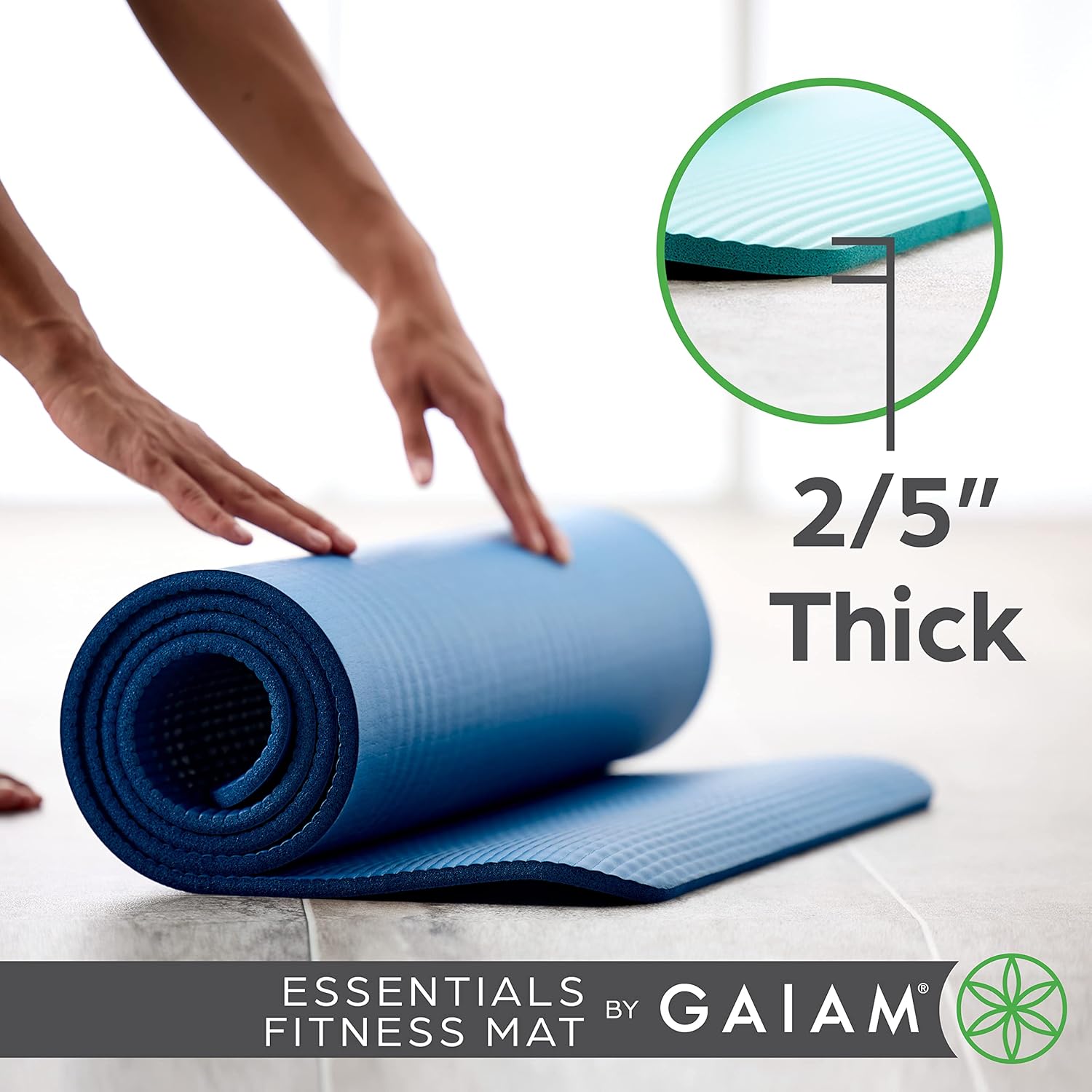 Essentials Thick Yoga and Exercise Mat with Convenient Cinch Carrier Strap, 72"L x 24"W x 0.4" Thick