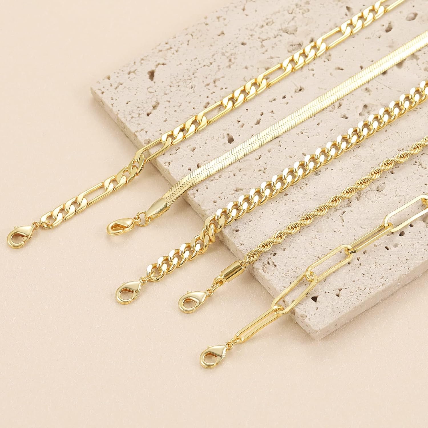 Trendy Waterproof 14K Gold Bracelets for Women - Dainty Stackable Cuban Link & Paperclip Chain Jewelry Set - Perfect Fashion Accessories & Gifts!