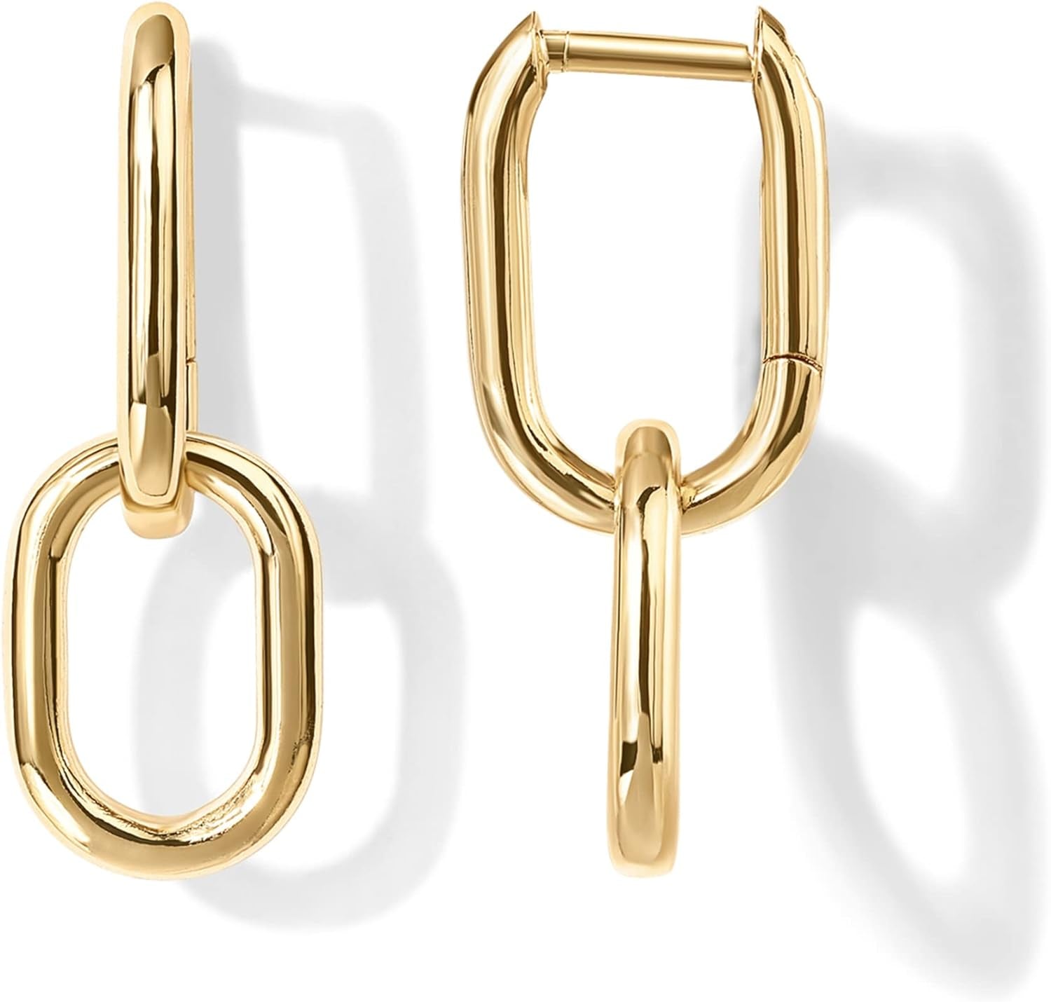14K Gold Plated Convertible Paperclip Link Huggie Hoop Earrings with Cubic Zirconia - Trendy Two-Toned Rope Drop Dangle Design for Women