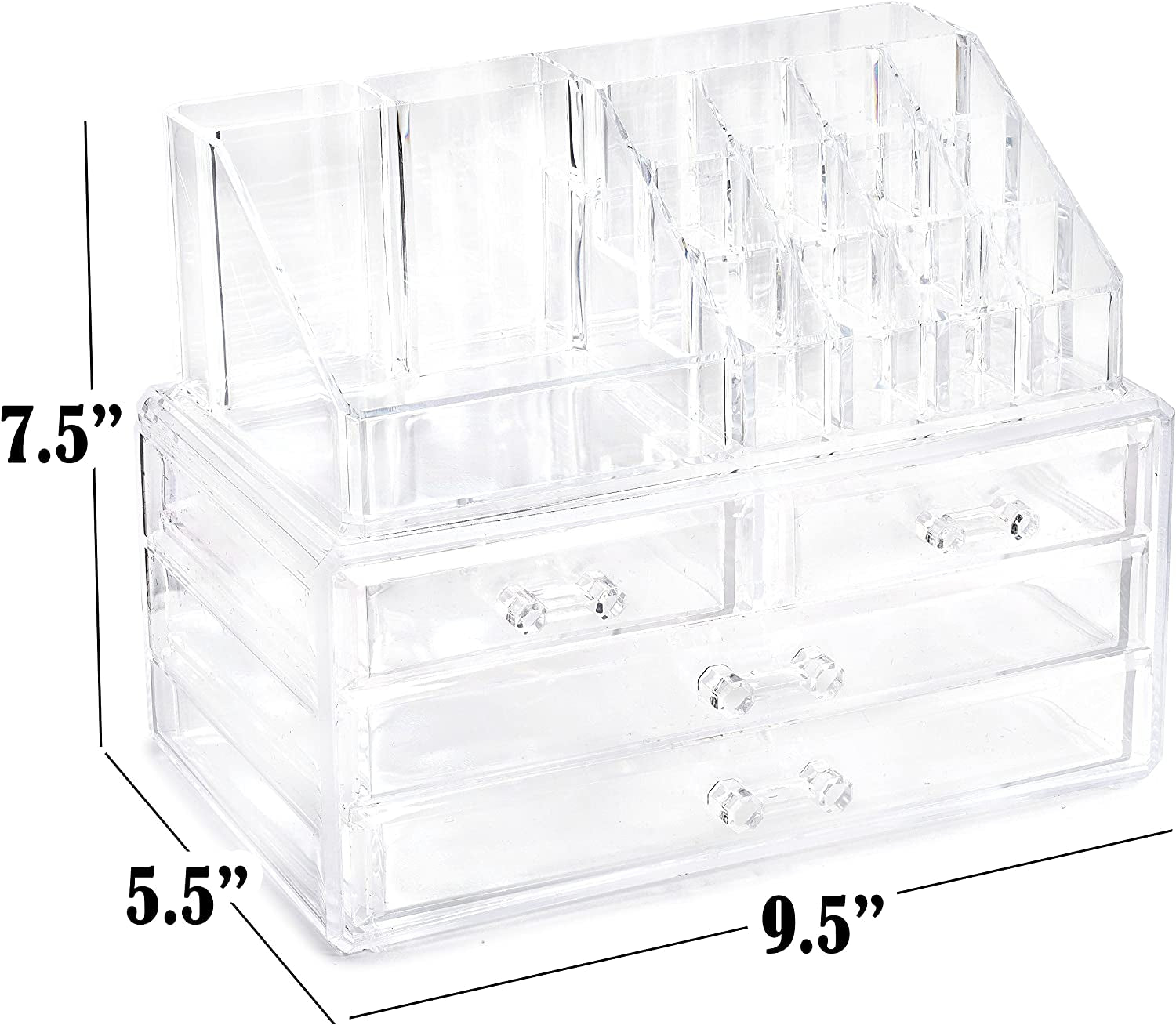 Elegant 16-Compartment Clear Makeup Organizer with 4 Drawers - Stylish Storage for Cosmetics and Jewelry